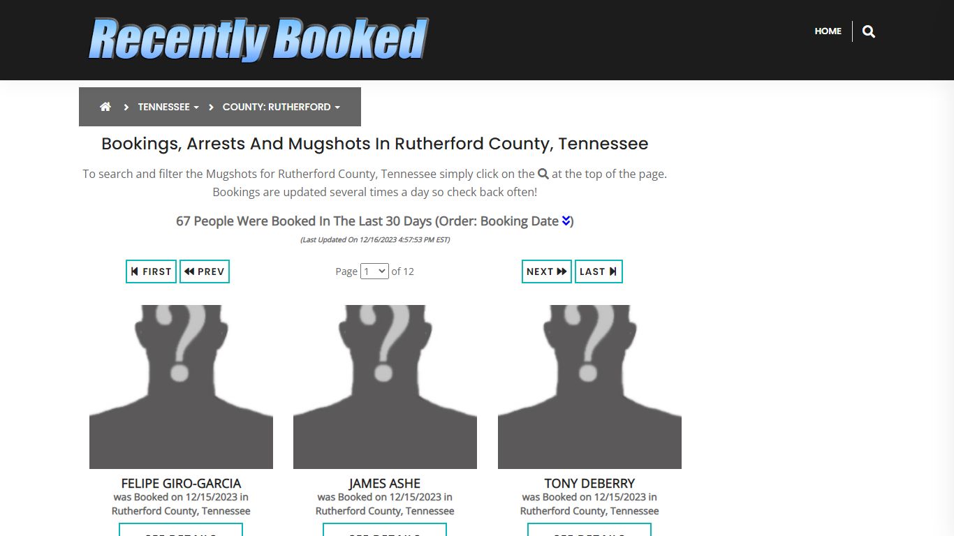 Bookings, Arrests and Mugshots in Rutherford County, Tennessee